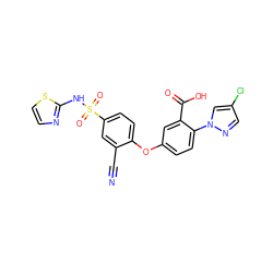 N#Cc1cc(S(=O)(=O)Nc2nccs2)ccc1Oc1ccc(-n2cc(Cl)cn2)c(C(=O)O)c1 ZINC000095583022