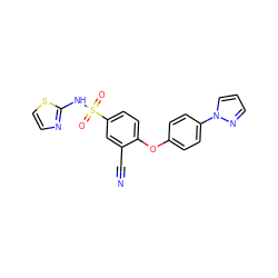 N#Cc1cc(S(=O)(=O)Nc2nccs2)ccc1Oc1ccc(-n2cccn2)cc1 ZINC000095582376