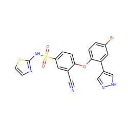 N#Cc1cc(S(=O)(=O)Nc2nccs2)ccc1Oc1ccc(Br)cc1-c1cn[nH]c1 ZINC000095583546