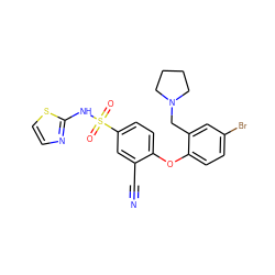 N#Cc1cc(S(=O)(=O)Nc2nccs2)ccc1Oc1ccc(Br)cc1CN1CCCC1 ZINC000095584767