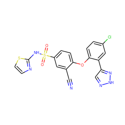 N#Cc1cc(S(=O)(=O)Nc2nccs2)ccc1Oc1ccc(Cl)cc1-c1cn[nH]n1 ZINC000095582757