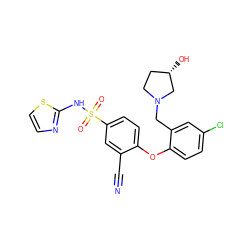 N#Cc1cc(S(=O)(=O)Nc2nccs2)ccc1Oc1ccc(Cl)cc1CN1CC[C@H](O)C1 ZINC000095581114