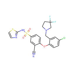 N#Cc1cc(S(=O)(=O)Nc2nccs2)ccc1Oc1ccc(Cl)cc1CN1CCC(F)(F)C1 ZINC000095583426