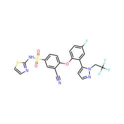 N#Cc1cc(S(=O)(=O)Nc2nccs2)ccc1Oc1ccc(F)cc1-c1ccnn1CC(F)(F)F ZINC000095582526