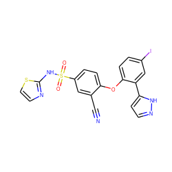 N#Cc1cc(S(=O)(=O)Nc2nccs2)ccc1Oc1ccc(I)cc1-c1ccn[nH]1 ZINC000095584437