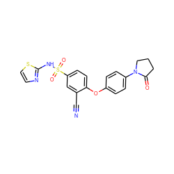 N#Cc1cc(S(=O)(=O)Nc2nccs2)ccc1Oc1ccc(N2CCCC2=O)cc1 ZINC000095582204