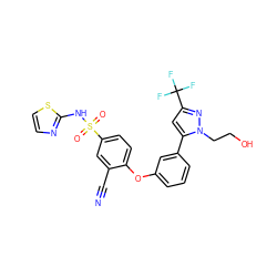 N#Cc1cc(S(=O)(=O)Nc2nccs2)ccc1Oc1cccc(-c2cc(C(F)(F)F)nn2CCO)c1 ZINC000095583402