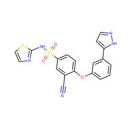N#Cc1cc(S(=O)(=O)Nc2nccs2)ccc1Oc1cccc(-c2ccn[nH]2)c1 ZINC000095583215