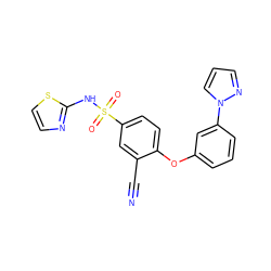 N#Cc1cc(S(=O)(=O)Nc2nccs2)ccc1Oc1cccc(-n2cccn2)c1 ZINC000095580925