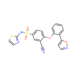N#Cc1cc(S(=O)(=O)Nc2nccs2)ccc1Oc1ccccc1-c1ccno1 ZINC000095583924