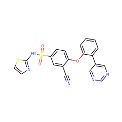 N#Cc1cc(S(=O)(=O)Nc2nccs2)ccc1Oc1ccccc1-c1cncnc1 ZINC000095584665