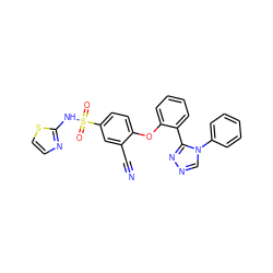 N#Cc1cc(S(=O)(=O)Nc2nccs2)ccc1Oc1ccccc1-c1nncn1-c1ccccc1 ZINC000095585806