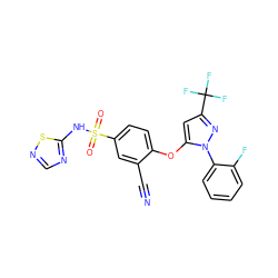 N#Cc1cc(S(=O)(=O)Nc2ncns2)ccc1Oc1cc(C(F)(F)F)nn1-c1ccccc1F ZINC000095584039