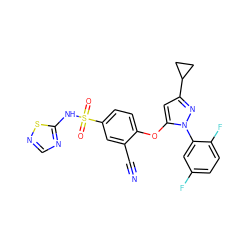 N#Cc1cc(S(=O)(=O)Nc2ncns2)ccc1Oc1cc(C2CC2)nn1-c1cc(F)ccc1F ZINC000095583964