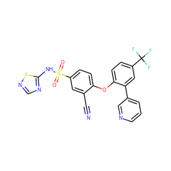 N#Cc1cc(S(=O)(=O)Nc2ncns2)ccc1Oc1ccc(C(F)(F)F)cc1-c1cccnc1 ZINC000095581132