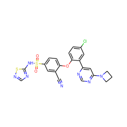 N#Cc1cc(S(=O)(=O)Nc2ncns2)ccc1Oc1ccc(Cl)cc1-c1cc(N2CCC2)ncn1 ZINC000095583150