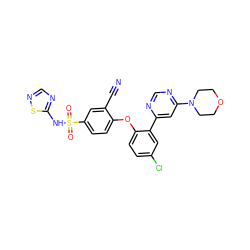 N#Cc1cc(S(=O)(=O)Nc2ncns2)ccc1Oc1ccc(Cl)cc1-c1cc(N2CCOCC2)ncn1 ZINC000095581892