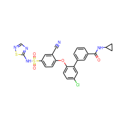 N#Cc1cc(S(=O)(=O)Nc2ncns2)ccc1Oc1ccc(Cl)cc1-c1cccc(C(=O)NC2CC2)c1 ZINC000095582743