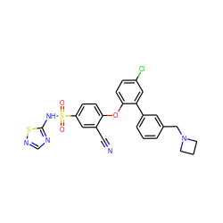 N#Cc1cc(S(=O)(=O)Nc2ncns2)ccc1Oc1ccc(Cl)cc1-c1cccc(CN2CCC2)c1 ZINC000095584701