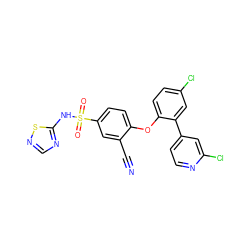 N#Cc1cc(S(=O)(=O)Nc2ncns2)ccc1Oc1ccc(Cl)cc1-c1ccnc(Cl)c1 ZINC000095581649