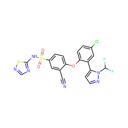 N#Cc1cc(S(=O)(=O)Nc2ncns2)ccc1Oc1ccc(Cl)cc1-c1ccnn1C(F)F ZINC000095581474