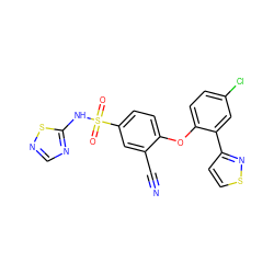 N#Cc1cc(S(=O)(=O)Nc2ncns2)ccc1Oc1ccc(Cl)cc1-c1ccsn1 ZINC000095582465