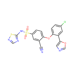 N#Cc1cc(S(=O)(=O)Nc2ncns2)ccc1Oc1ccc(Cl)cc1-c1cnco1 ZINC000095585066