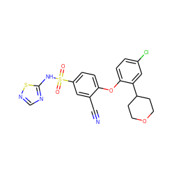 N#Cc1cc(S(=O)(=O)Nc2ncns2)ccc1Oc1ccc(Cl)cc1C1CCOCC1 ZINC000095585006