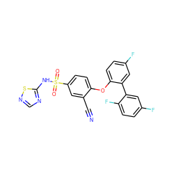 N#Cc1cc(S(=O)(=O)Nc2ncns2)ccc1Oc1ccc(F)cc1-c1cc(F)ccc1F ZINC000095584590