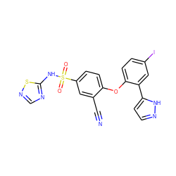 N#Cc1cc(S(=O)(=O)Nc2ncns2)ccc1Oc1ccc(I)cc1-c1ccn[nH]1 ZINC000095582857