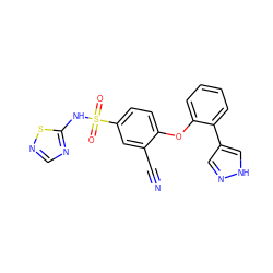 N#Cc1cc(S(=O)(=O)Nc2ncns2)ccc1Oc1ccccc1-c1cn[nH]c1 ZINC000095585304