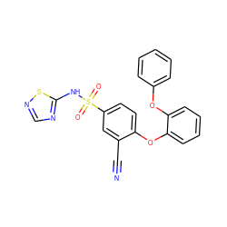 N#Cc1cc(S(=O)(=O)Nc2ncns2)ccc1Oc1ccccc1Oc1ccccc1 ZINC000095583553