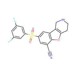 N#Cc1cc(S(=O)(=O)c2cc(F)cc(F)c2)cc2c3c(oc12)CCNC3 ZINC000147567616