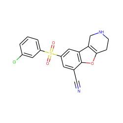 N#Cc1cc(S(=O)(=O)c2cccc(Cl)c2)cc2c3c(oc12)CCNC3 ZINC000147600656