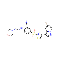 N#Cc1cc(S(=O)(=O)c2nc(-c3cnn4ccc(Br)cc34)cs2)ccc1NCCN1CCOCC1 ZINC000103299118