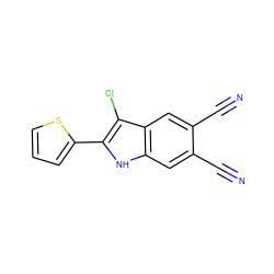 N#Cc1cc2[nH]c(-c3cccs3)c(Cl)c2cc1C#N ZINC000299862714