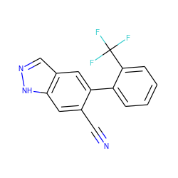 N#Cc1cc2[nH]ncc2cc1-c1ccccc1C(F)(F)F ZINC000169326349