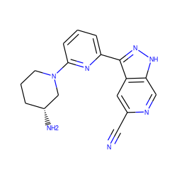 N#Cc1cc2c(-c3cccc(N4CCC[C@@H](N)C4)n3)n[nH]c2cn1 ZINC000205260297