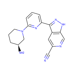 N#Cc1cc2c(-c3cccc(N4CCC[C@H](N)C4)n3)n[nH]c2cn1 ZINC000205260313