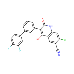 N#Cc1cc2c(O)c(-c3cccc(-c4ccc(F)c(F)c4)c3)c(=O)[nH]c2cc1Cl ZINC000036185245