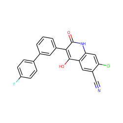 N#Cc1cc2c(O)c(-c3cccc(-c4ccc(F)cc4)c3)c(=O)[nH]c2cc1Cl ZINC000036185236