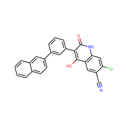 N#Cc1cc2c(O)c(-c3cccc(-c4ccc5ccccc5c4)c3)c(=O)[nH]c2cc1Cl ZINC000036185240