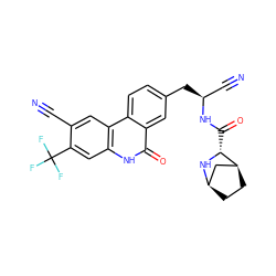 N#Cc1cc2c(cc1C(F)(F)F)[nH]c(=O)c1cc(C[C@@H](C#N)NC(=O)[C@H]3N[C@@H]4CC[C@H]3C4)ccc12 ZINC000219292863