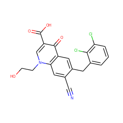 N#Cc1cc2c(cc1Cc1cccc(Cl)c1Cl)c(=O)c(C(=O)O)cn2CCO ZINC000033818011