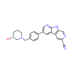 N#Cc1cc2c(cn1)[nH]c1ncc(-c3ccc(CN4CCC[C@@H](O)C4)cc3)cc12 ZINC000200099494