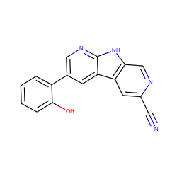 N#Cc1cc2c(cn1)[nH]c1ncc(-c3ccccc3O)cc12 ZINC000139458723