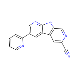 N#Cc1cc2c(cn1)[nH]c1ncc(-c3ccccn3)cc12 ZINC000117445590