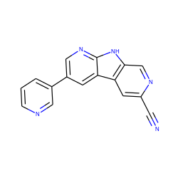 N#Cc1cc2c(cn1)[nH]c1ncc(-c3cccnc3)cc12 ZINC000473126433