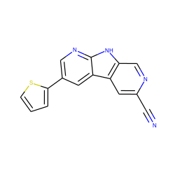 N#Cc1cc2c(cn1)[nH]c1ncc(-c3cccs3)cc12 ZINC000200105629