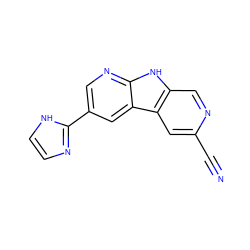 N#Cc1cc2c(cn1)[nH]c1ncc(-c3ncc[nH]3)cc12 ZINC000200110204